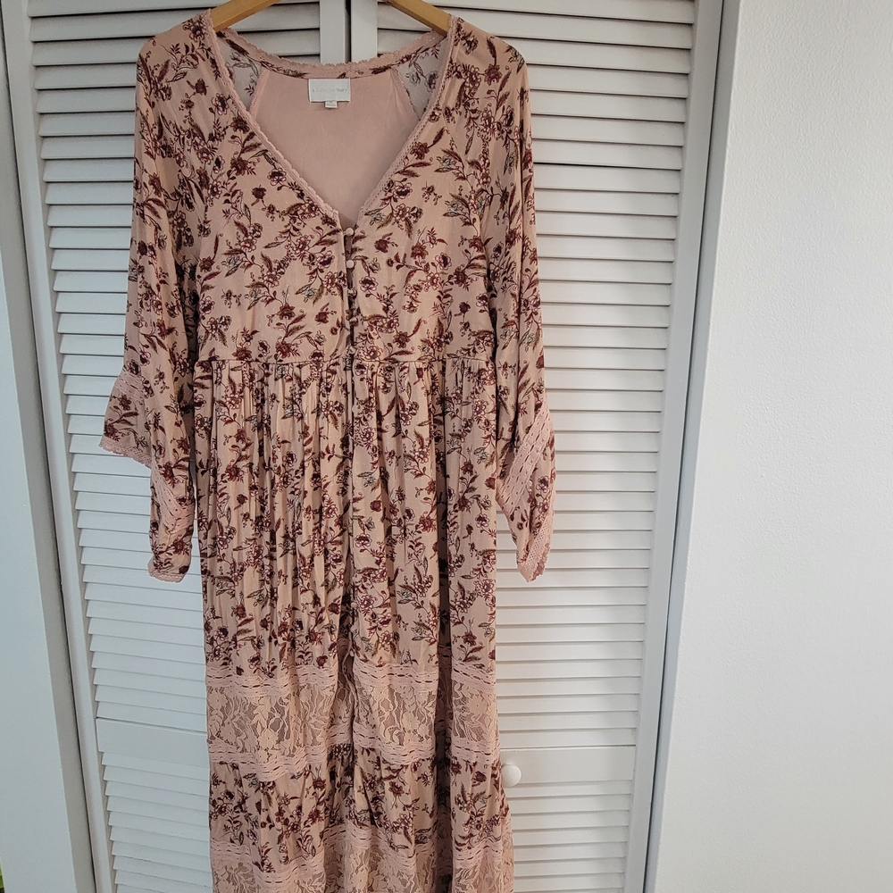 Floral V-Neck Maxi Dress - Pink